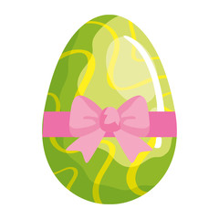 cute egg easter decorated waves lines and bow ribbon vector illustration designicon