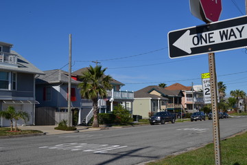Typical american street, Galveston, Texas, US