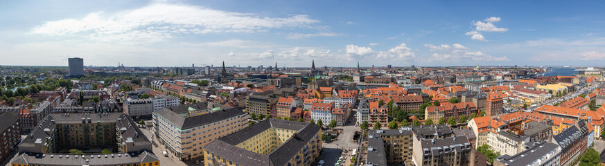 Fototapeta na wymiar A view of Copenhagen (København) city center as seen from The Church of Our Saviour (Vor Frelsers Kirke).