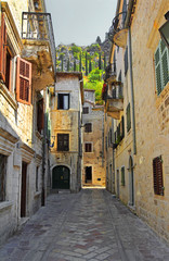 Kotor - romantic streets of the old town, Kotor bay (Boka Kotorska), Montenegro, World Heritage...