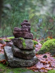 Steinturm im Wald mit Moos