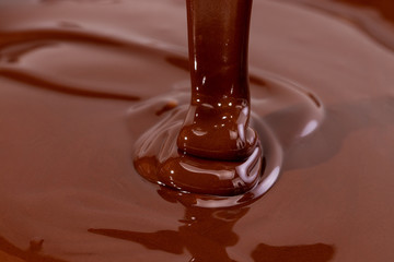 Melted chocolate swirl background. Liquid chocolate close-up