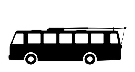 Silhouette of a trolley bus on a white background.