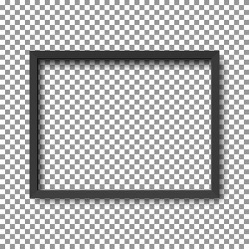 Realistic horizontal black picture frame isolated on transparent background.
