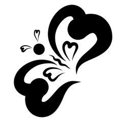 graceful flying butterfly from black hearts on a white background