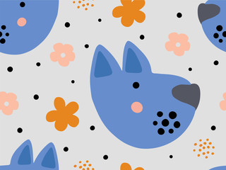 Abstract baby pattern with dog. Animal seamless cartoon illustration.