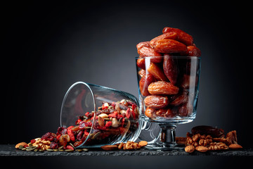 Dates and dried fruits, nuts and seeds.