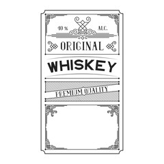 Whiskey label for bottle or bar menu with lettering. Hand drawn vintage alcohol frame. 