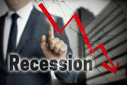 Recession Konzept wird von Gesch&auml;ftsmann gezeigt.