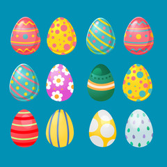 set of easter eggs isolated on white, colorful eggs with decoration. Eggs cartoon style collection.