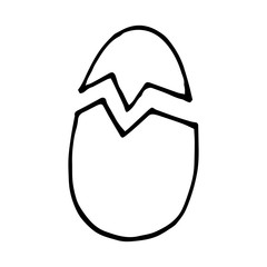 Hand drawn cartoon simple broken egg for Easter. Doodle vector illustration in cute style.