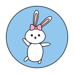 cute rabbit female animal in frame circular vector illustration design