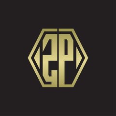 ZP Logo monogram with hexagon line rounded design template with gold colors