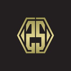 ZS Logo monogram with hexagon line rounded design template with gold colors