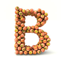 3D render of letter B made out of apples
