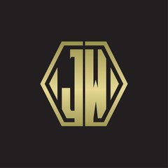 JW Logo monogram with hexagon line rounded design template with gold colors