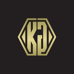 KG Logo monogram with hexagon line rounded design template with gold colors