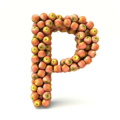 3D render of letter P made out of apples