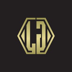 LG Logo monogram with hexagon line rounded design template with gold colors