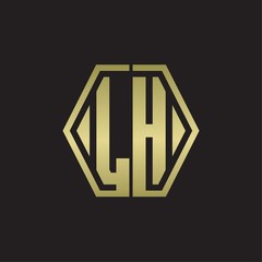 LH Logo monogram with hexagon line rounded design template with gold colors