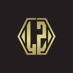 LZ Logo monogram with hexagon line rounded design template with gold colors