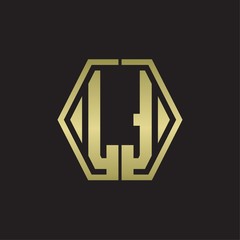 LT Logo monogram with hexagon line rounded design template with gold colors