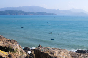 fishing boats on the high seas in summer
