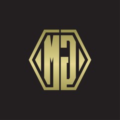 MG Logo monogram with hexagon line rounded design template with gold colors