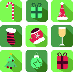 collection of Christmas icons on a green background