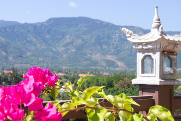 Obraz premium white stone chinese lantern in a temple in asia