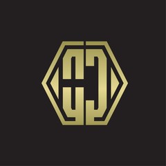 OC Logo monogram with hexagon line rounded design template with gold colors