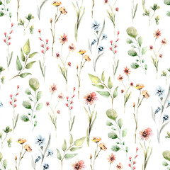 Pattern with wild flowers and leaves