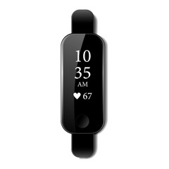 Black fitness bracelet or smart watch, time and pulse on the bracelet screen with a glare on an isolated background, vector illustration