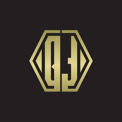 QT Logo monogram with hexagon line rounded design template with gold colors