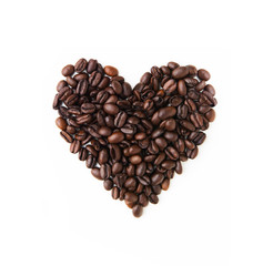 Heart shaped roasted coffee beans
