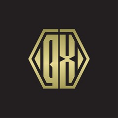 QX Logo monogram with hexagon line rounded design template with gold colors