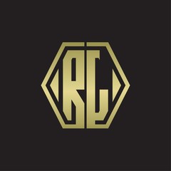 RL Logo monogram with hexagon line rounded design template with gold colors