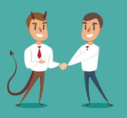 Two businessmen shaking hands to seal an agreement. Vector.