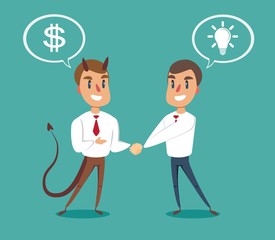 Two businessmen shaking hands to seal an agreement. Vector.