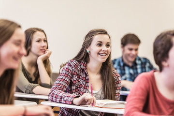 Teenage school kids in classroom during class. Red Lodge, Montana, USA