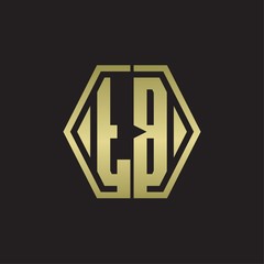 TB Logo monogram with hexagon line rounded design template with gold colors