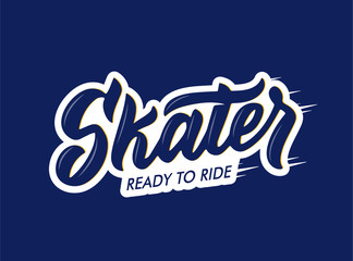 Sport logo and emblem. Skater badge, sticker, label on blue background isolated.