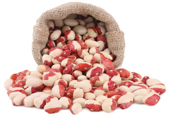 Beans in a bag isolated on white background