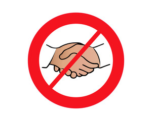 No handshake icon with red forbidden sign, avoiding physical contact and coronavirus infection. Forbidden handshake symbol concept. Vector illustration.
