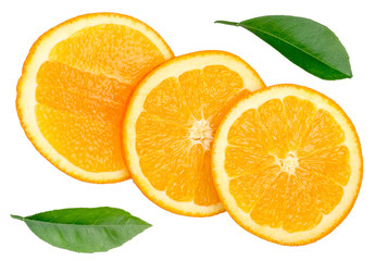 Sliced oranges isolated on white background