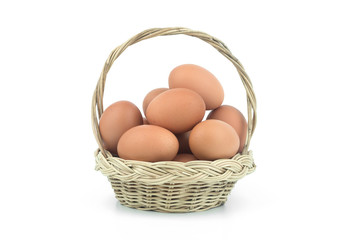 Eggs in the basket Isolated on White Background with clipping path.