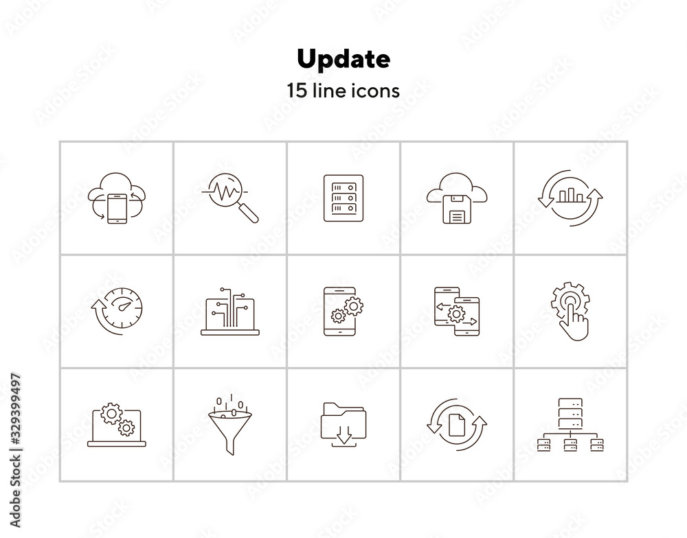 Aufkleber update line icon set. smartphone, information, analytics. data concept. can be used for topics like 