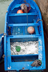 Blue boats, port, Essaouira, Morocco 