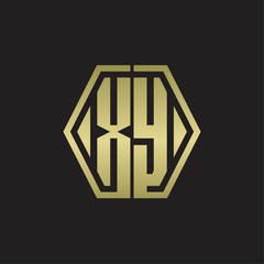 XY Logo monogram with hexagon line rounded design template with gold colors