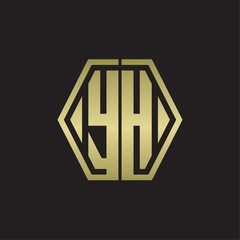 YH Logo monogram with hexagon line rounded design template with gold colors